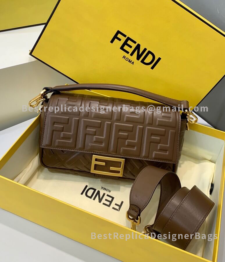 Fendi Baguette Medium Brown Sheepskin Bag GHW 0135M